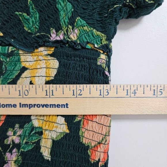 Patrons of Peace Tropical Jumpsuit Women's Med Green Smocked Top Cropped Rayon* - Picture 6 of 10